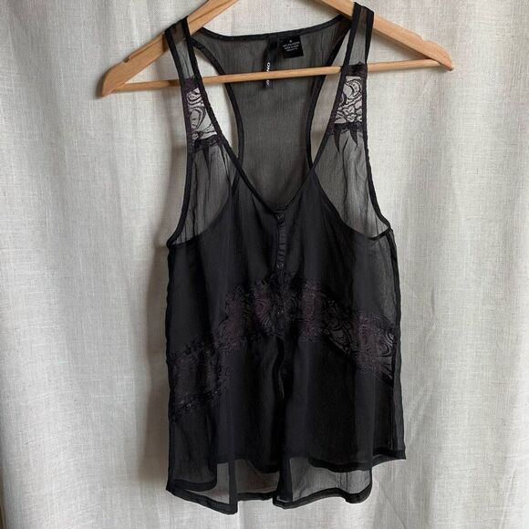 Vintage O’Neill Black Sheer Lace Tank Top Y2K Boho Festival Layering Piece - Picture 15 of 16